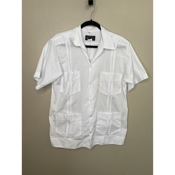 D'Yuvas Mens White Shirt 38 short sleeve button up collared cotton mexico - Picture 2 of 6